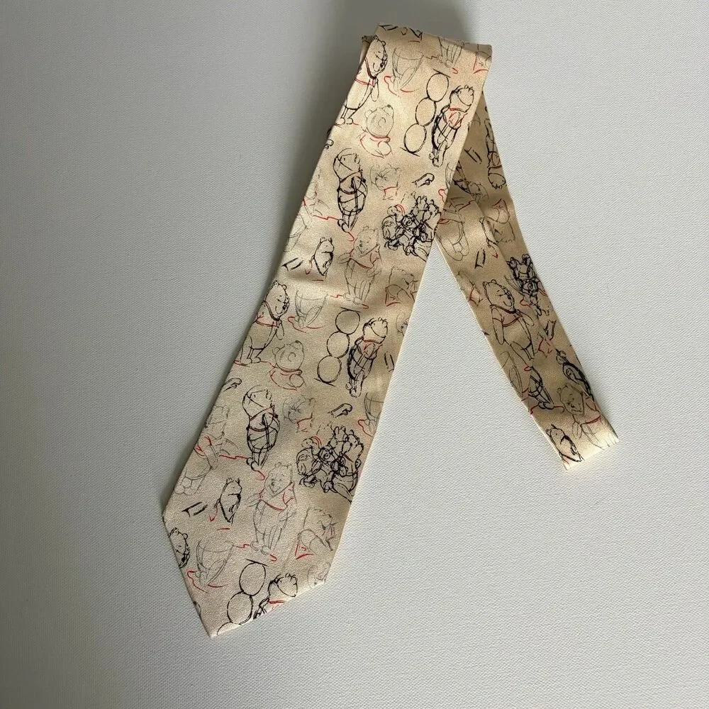 Vintage Cream Disney Tie Sketch Animation Drawing Winnie The Pooh 59” L